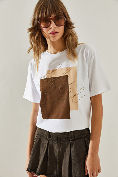 Bianco Lucci Λεπτομερές γυναικείο μπλουζάκι με παγιέτα με λαιμόκοψη - κοντό μανίκι60251363