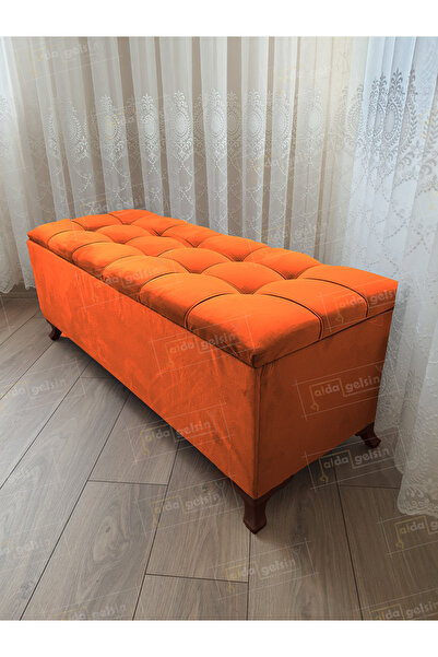 aldagelsin Lüks Çizgi Kapitoneli Sandıklı Puf Bench 120 cm CevizAyak