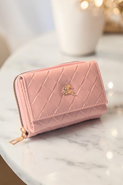 dericom Kadın Şık Kapitone Desen Fermuarlı Orta Boy Pudra Cüzdan Aksesuar