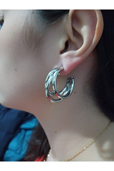 MRK Paslanmaz Çelik 3 Sıra Tasarım Halka Küpe