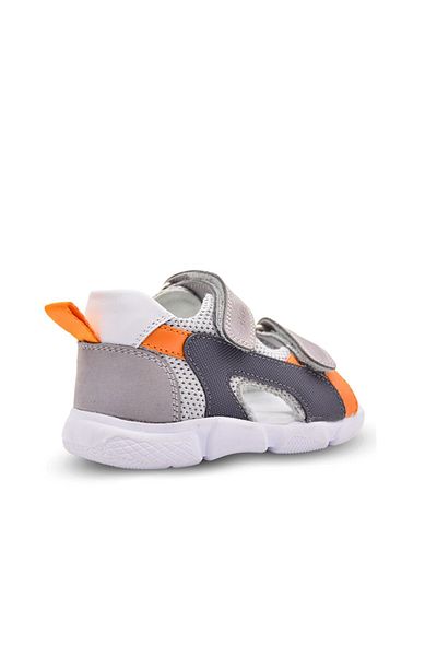 kids A more Samba Double Velcro Air Mesh Detailed Genuine Leather Baby Boy Sandals Gray