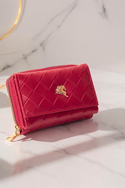 dericom Red Quilted Pattern - Zippered Medium Size Women's Wallet Accessory