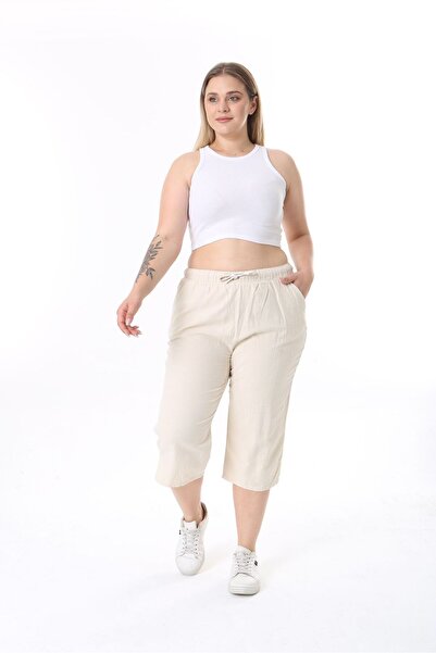 vividbutik Beige Capri - Elastic Waist and Pocket