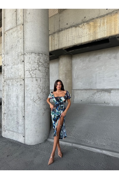 Ekim Store Patterned Draped Gathered Strap Dress