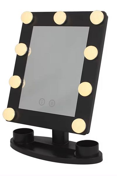 LAND OF MYTH Lom2092 - Mini Hollywood Style 9 Led Bulb, 2 Color Lighted Makeup Mirror, Touch Sensor - Black