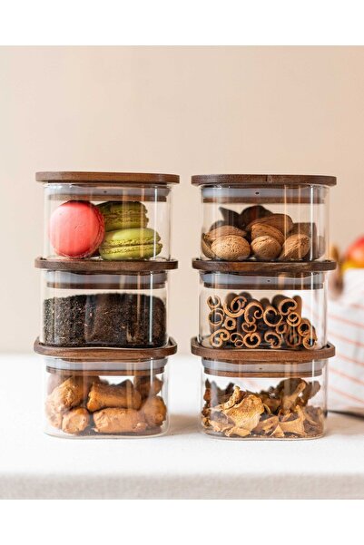 KaiHome طقم إفطار مفرغ من أكاسيا مكون من 6 قطع مع غطاء/حاوية تخزين