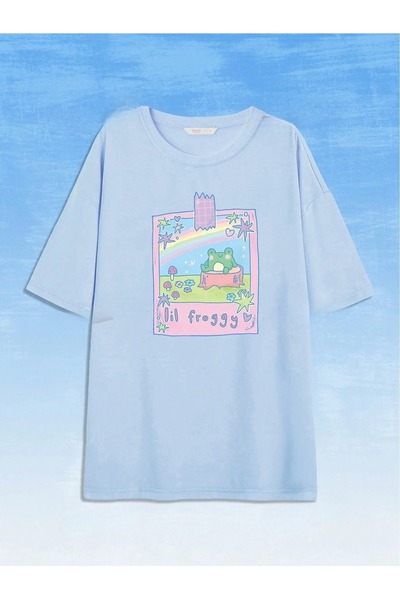 over head oh Beba Plava Žabica Štampano Žene Oversize kroj T-shirt