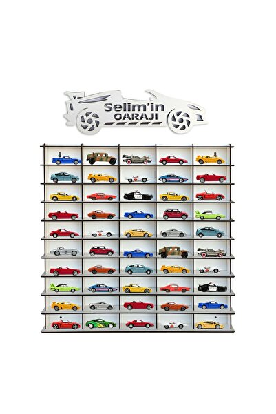 Woodbu Ahşap Hobi Araba Rafı Beyaz 50 Araçlık (Kişiye Özel Isimli)