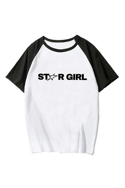 Touz Moda Y2k Star Girl White Oversize T-shirt με μανίκια Raglan