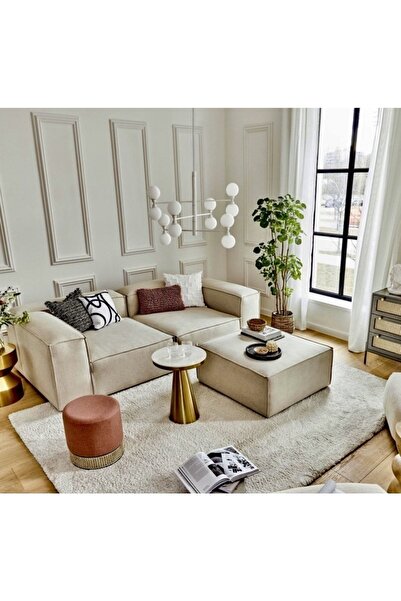 Mobilya Depom Mode Soft Köşe Koltuk Takımı 3 Modül (2 Köşe 1 Puf) Kırık Beyaz...