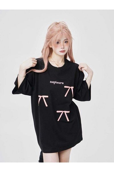 Touz Moda Tricou oversize cu imprimeu cu panglică