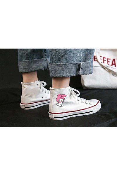Touz White Melody Printed Blunt Blunt Canvas Shoes