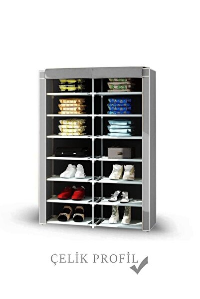 HOLTEK İki Bölmeli Çok Amaçlı Çelik Profil Bez Dolap Kumaş Gardırop Ayakkabılık