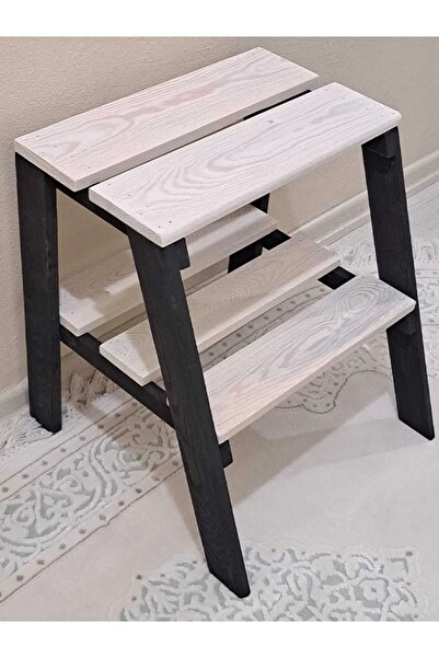 WARDEX DEKOR Ahşap Tabure Basamaklı Merdiven Yükseltici Dayanıklı Tabure Siya...