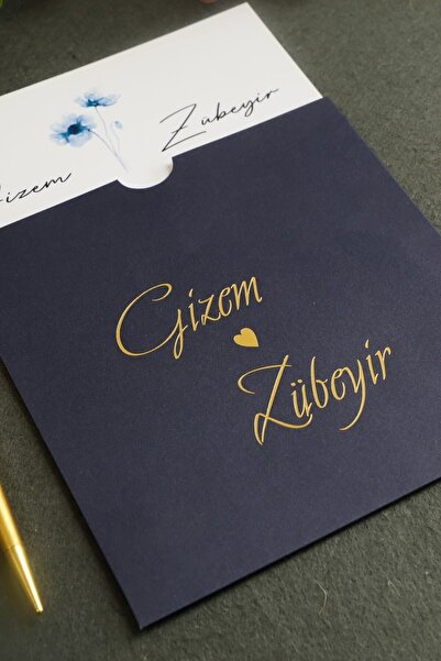 Pixel Davetiye Lacivert - 2025 Yeni Model- 100 Adet Düğün - Nişan - Kına Dave...