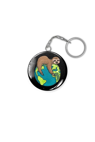 Fizello Lazy Sloth Hug Planet Earth Day Cute Animal Lover Keychain