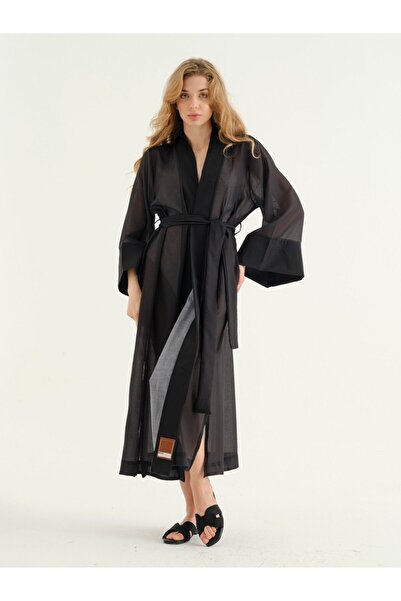 BROWN SARTO Kimono Siyah Düz Desen - Minimalist ve Şık