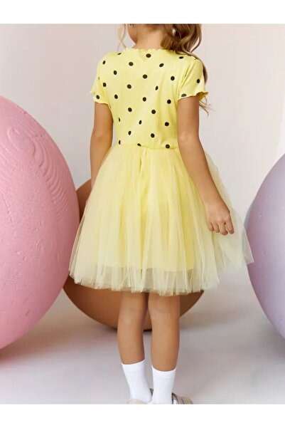 aryakids Kız Bebek Çocuk Puantiyeli Tütülü Yazlık Doğum Günü Elbisesi