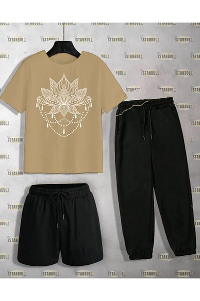 aynewmoda floral Printed T-shirt Tracksuit Bottom Top Set