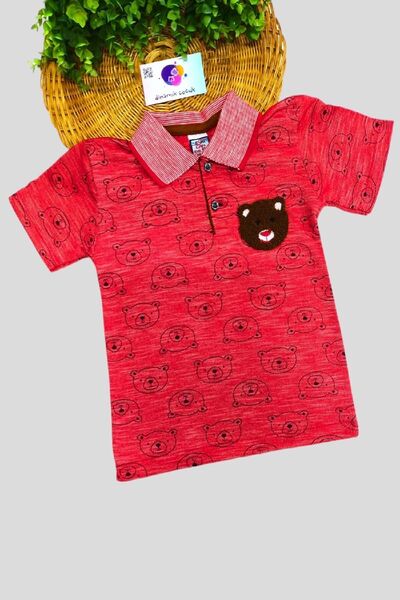 dinamik çocuk Children's Polo Neck Teddy Bear T-Shirt Short Sleeve Summer Lacos