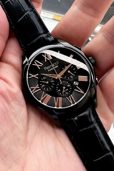 Ferrucci Men's Black Leather Cord Wrist Watch - 3 Atm Waterproof, Agr27