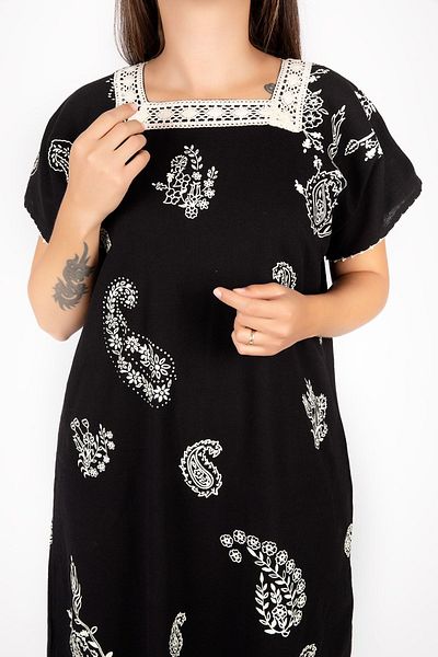 Kardelen Butik Ümraniye Black Sile Cloth Short Sleeve Square Collar Dress