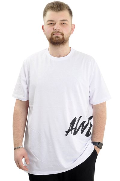 ModeXL Ανδρικό μπλουζάκι με στάμπα με λαιμόκοψη - Mode XL, Plus Size, Λευκό AWESOME U24038