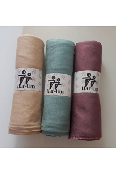 Trablus Μοντέλο γυναικείου χτενισμένου βαμβακερού σάλι με χιτζάμπ - Σετ 3 τεμαχίων Νεροπράσινο >μπεζ>ροζ ξηρό