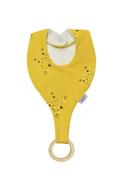 Lumos Trade Yellow Cute Cat Patterned Pacifier Holder - 100% Cotton Bib