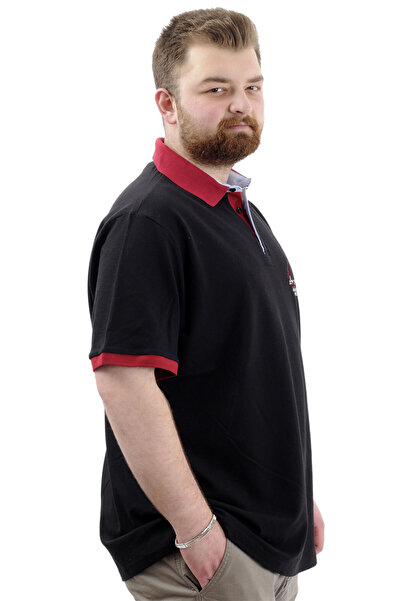 ModeXL Чоловіча футболка великого розміру з вишитим коміром-поло - LOS ANGELES U24331 Чорна