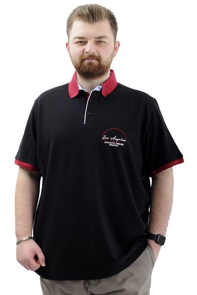 ModeXL Tricou pentru bărbați cu guler polo brodat de mărime mare - LOS ANGELES U24331 negru