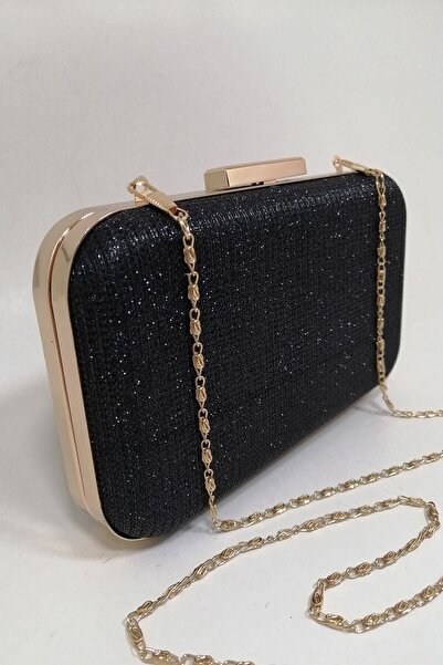 PARKTAN Siyah Simli Abiye Clutch Portföy Çanta