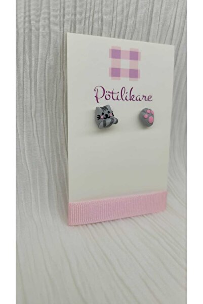 PÖTİLİKARE Polymer Clay Earrings - Cat and Paw Figure