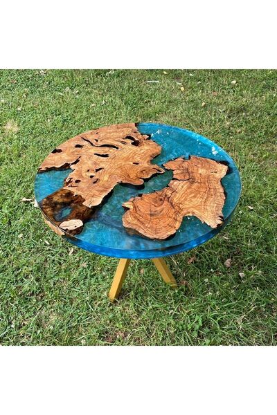 Ls Wood Store Ls Wood - 80 Cm Çap Zeytin Ağacı Yuvarlak Epoksi Masa / Yemek M...