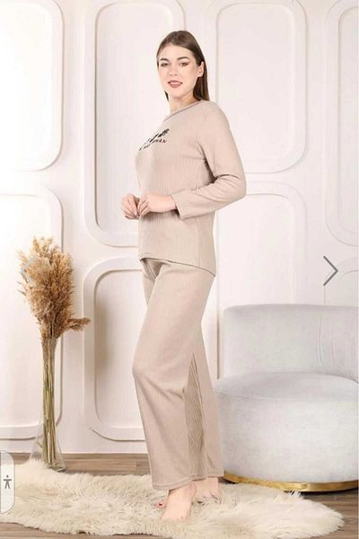 Freeista Milk Coffee Pajama Set Ribbed Printed