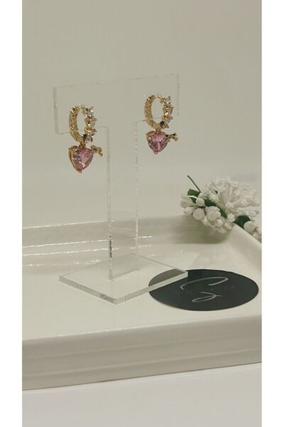 By Semra XUPING VİP SERİ ZİRKON TAŞLI PEMBE KALP FİGÜR FİYONK DETAY SALLANTIL...