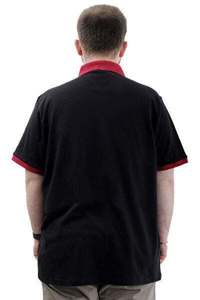 ModeXL Чоловіча футболка великого розміру з вишитим коміром-поло - LOS ANGELES U24331 Чорна