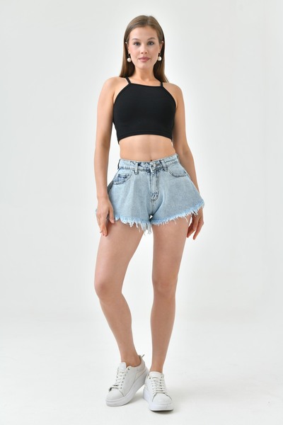 vuvutasarım Шорти з високою талією та бахромою, світло-сині джинсові шорти - ...