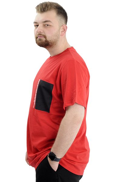 ModeXL Men's T-shirt - Mode XL, Plus Size, Printed, Crew Neck THINKERS U24043 Red