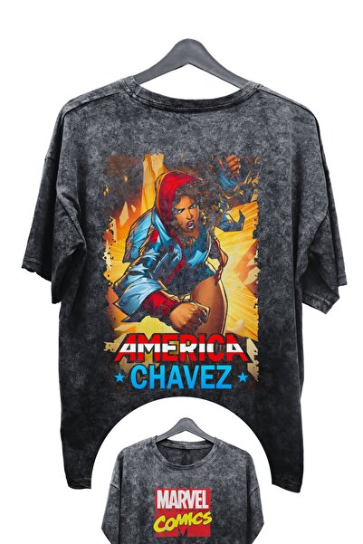 Fuddy Moda Оверсайз футболка з принтом America Chavez - Marvel Comics, з ефек...