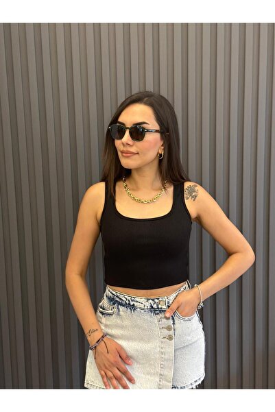 JUST MAY Κορδόνι Μαύρο Crop Tank Top