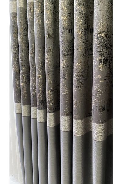 Fon Dünyası Panel Background Curtain Anthracite Gold