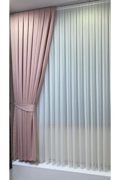 Fon Dünyası Powder Solid Color Background Curtain Pleated 1/3 Close Pleat Single Wing