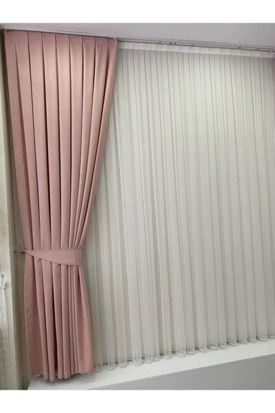 Fon Dünyası Powder Solid Color Background Curtain Pleated 1/3 Close Pleat Single Wing