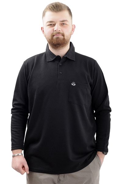 ModeXL Ανδρικό φούτερ Polo λαιμόκοψη - Μακρυμάνικο, WAFFLE 23449 Μαύρο, Plus Size