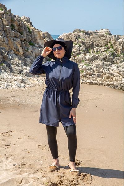 new ats Navy Blue Hijab Swimsuit - Set of 3 with Leggings and Bag