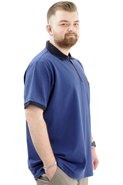 ModeXL Ανδρικό μπλουζάκι με φερμουάρ Polo Neck - Τσέπη, Indigo U24325
