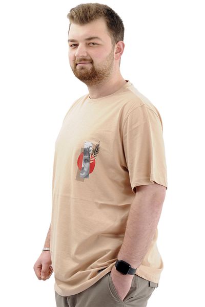 ModeXL Ανδρικό μπλουζάκι - Mode XL, Crew Neck, Printed LEAF U24069, Μπεζ, Μεγάλο Μέγεθος