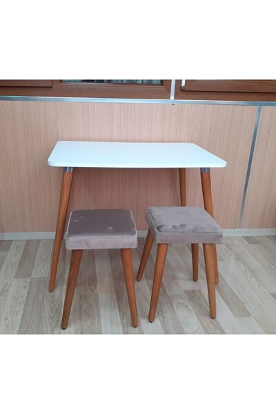 Depolife Ahşap Gürgen Ayaklı 2 Tabureli Mutfak Yemek Masa Takımı 2 Tabure 1 M...