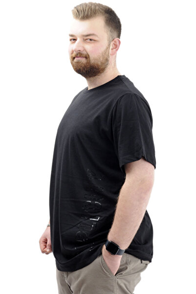 ModeXL Чоловіча футболка - Велосипедна горловина, великий розмір, з принтом - SIMPLICITY U24046 Чорна